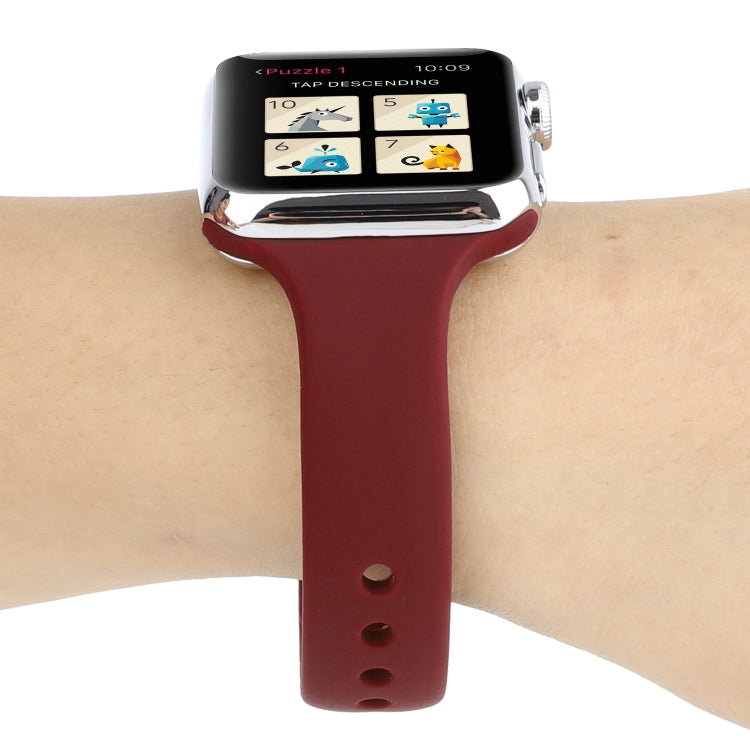 Skorter | For Apple Watch 5 & 4 44mm / 3 & 2 & 1 42mm Thin Silicone Double-Buckle Watch Strap (Burgundy)