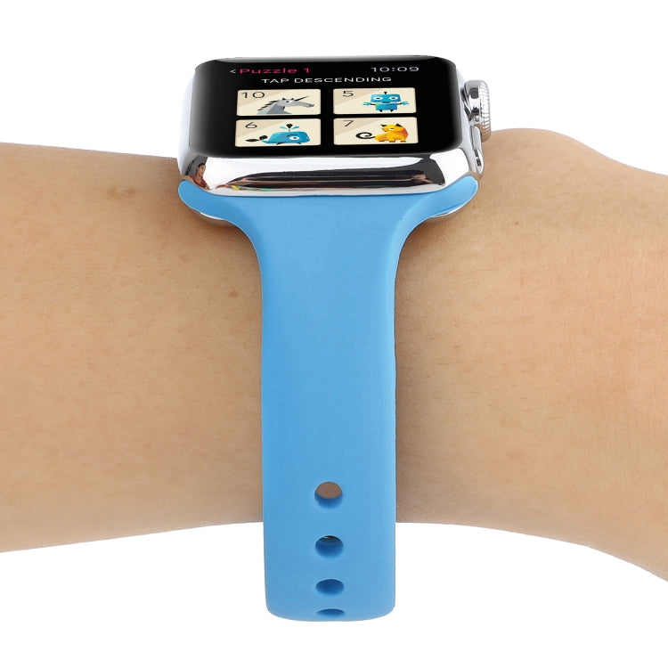 Skorter | For Apple Watch 5 & 4 44mm / 3 & 2 & 1 42mm Thin Silicone Double Closure Watch Band (Blue)