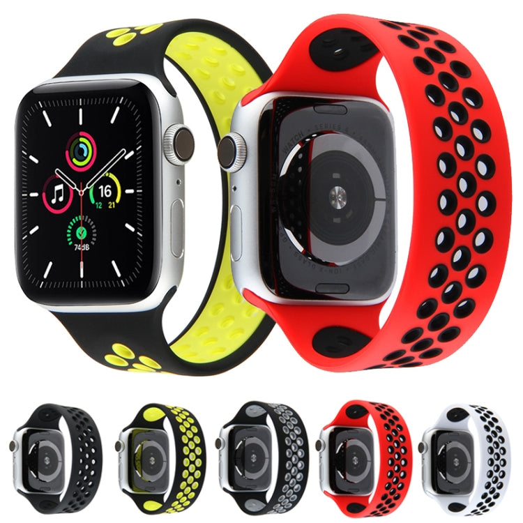 Skorter | Elastic Silicone Strap for Apple Watch Series 7 45mm / 6 & SE & 5 & 4 44mm / 3 & 2 & 1 42mm, Length:150mm (Red Black)