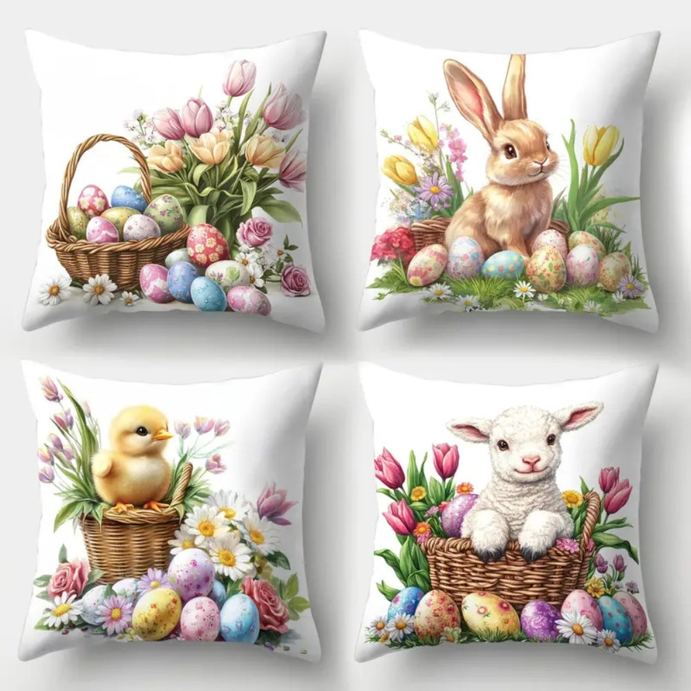 Skorter | Easter Floral Bunnies Cushion Cover | 4pcs Set