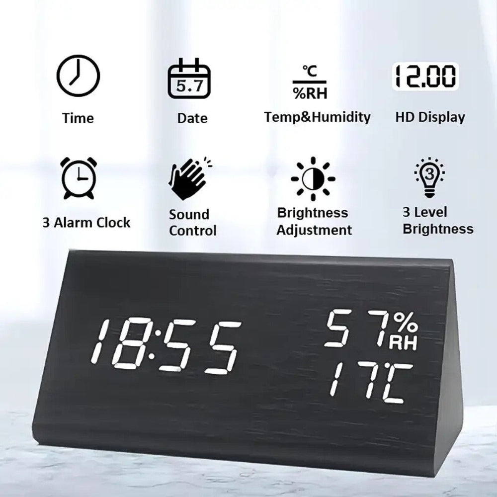 Skorter | Elora Wooden LED Alarm Clock Digital Display