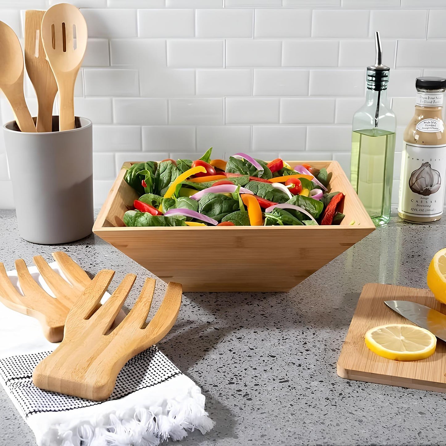 Skorter bamboo bowl and utensils