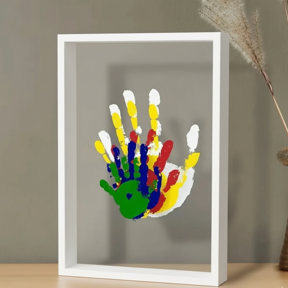Skorter | Baby memory frame made of wood with clay for hand & foot prints