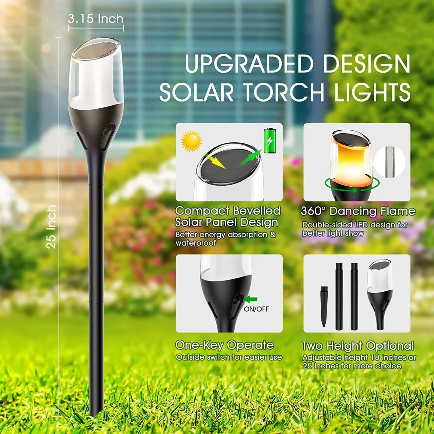 Skorter | Outdoor flickering flame lights, solar torch garden lamps, waterproof LED for terrace and garden