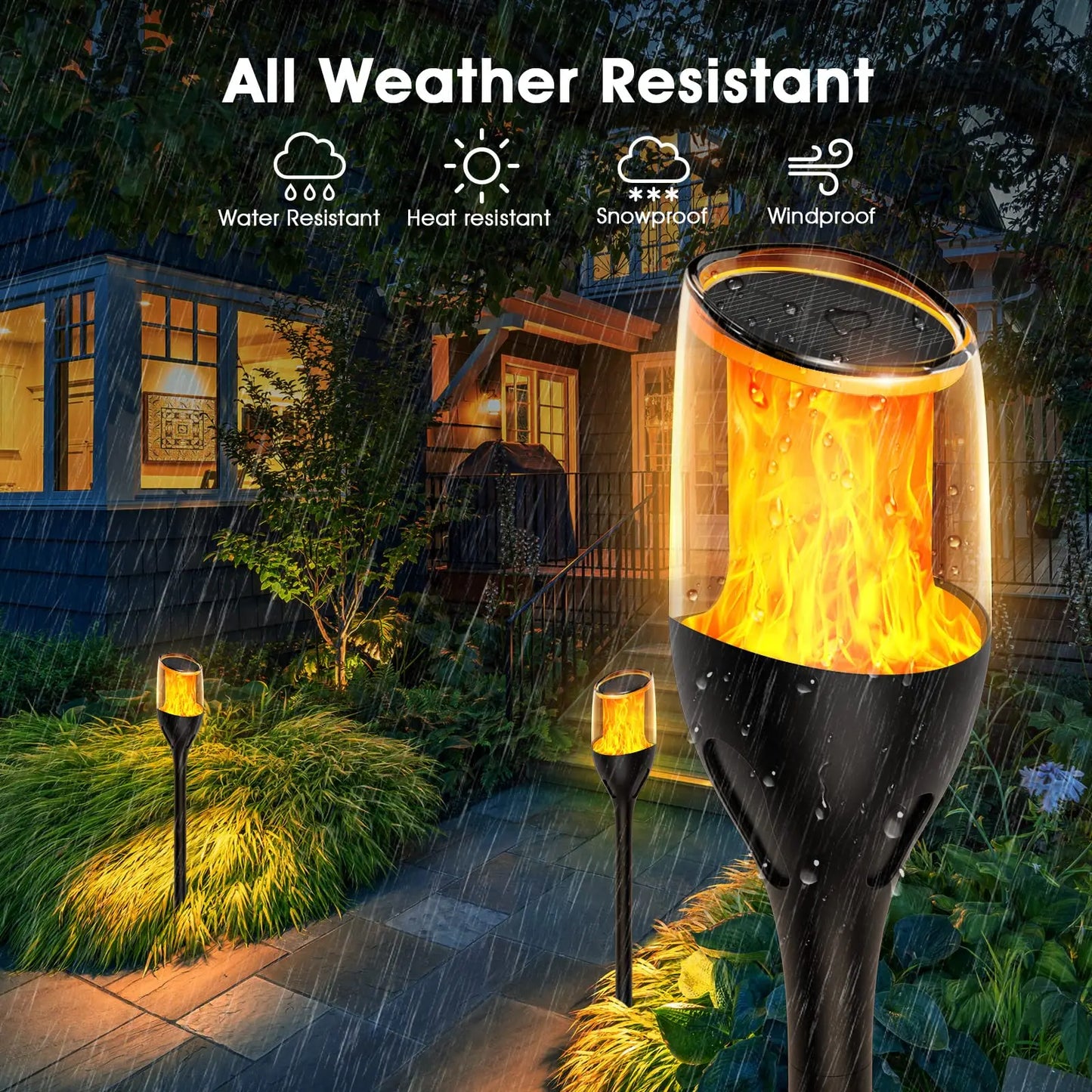 Skorter | Outdoor flickering flame lights, solar torch garden lamps, waterproof LED for terrace and garden