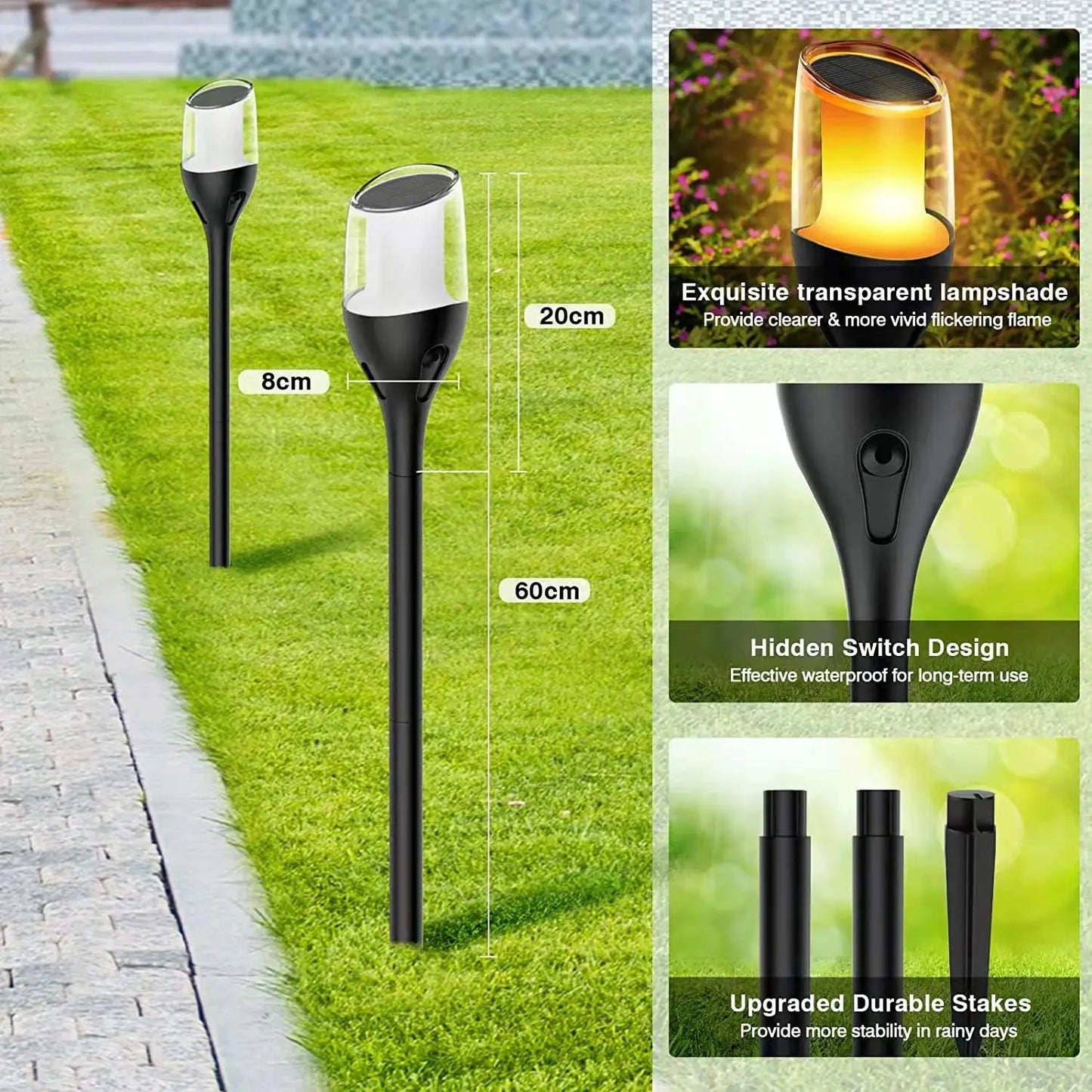 Skorter | Outdoor flickering flame lights, solar torch garden lamps, waterproof LED for terrace and garden
