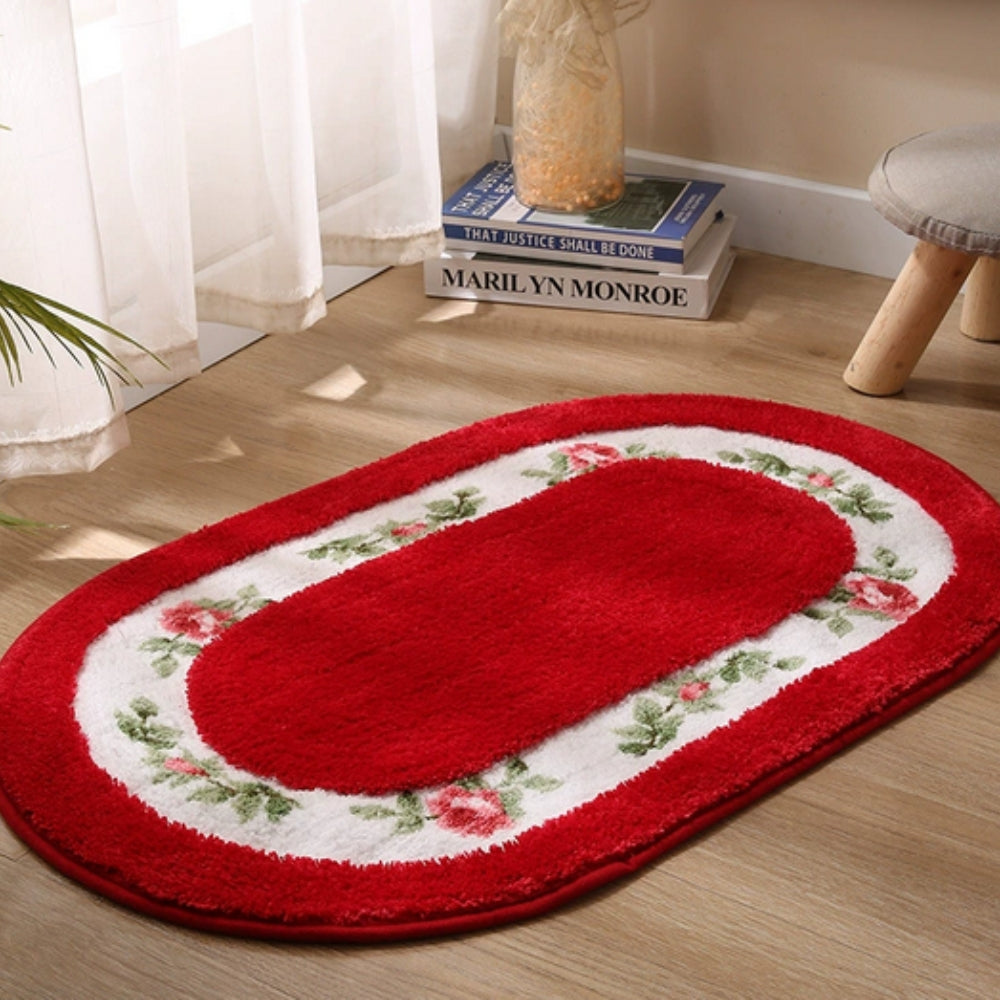 Skorter | Floral Oval Plush Bath Mat