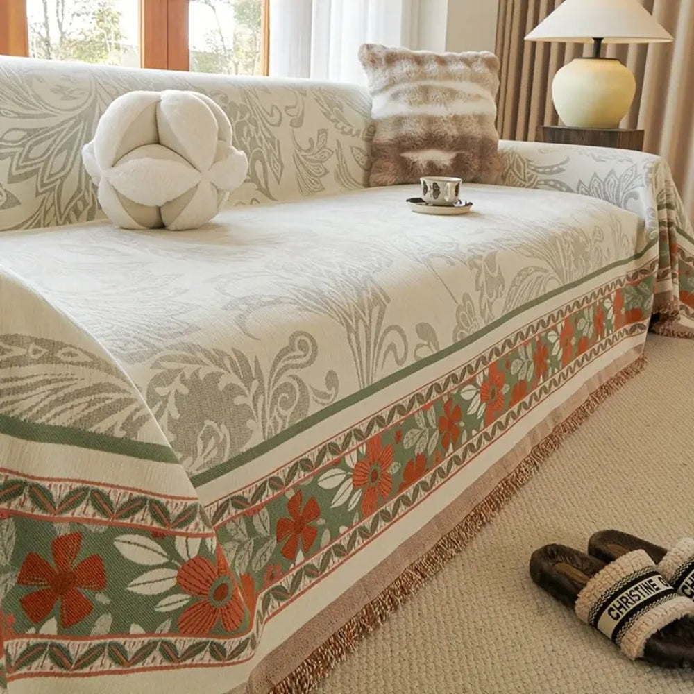 Skorter | Floral Tasseled Boho Sofa Cover