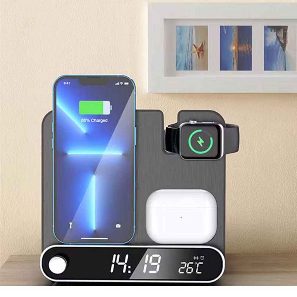 Skorter | 3-in-1 Charging Station: Alarm Clock with iPhone Charger, Watch Stand, and Phone Charging Dock for Apple Devices