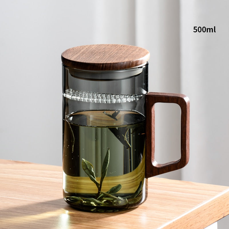 Skorter | GIANXI Tea cup with moon filter Japanese wooden handle heat-resistant glass cups tea leaf separation tea cup set