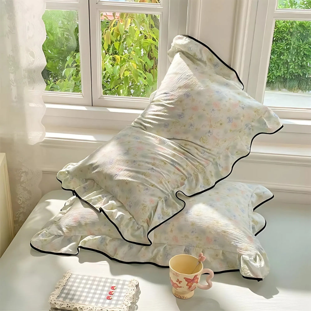 Skorter | Gauze Floral Ruffled Lace Pillowcases