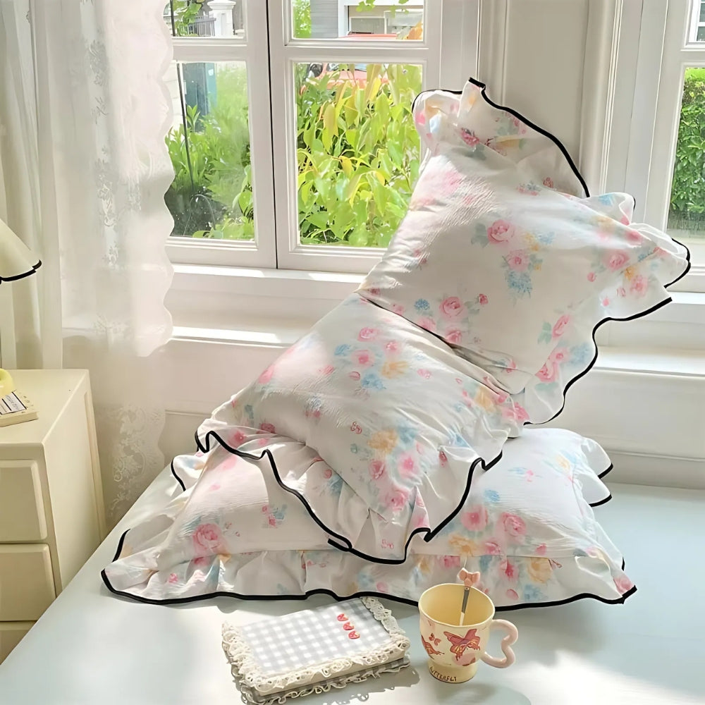 Skorter | Gauze Floral Ruffled Lace Pillowcases