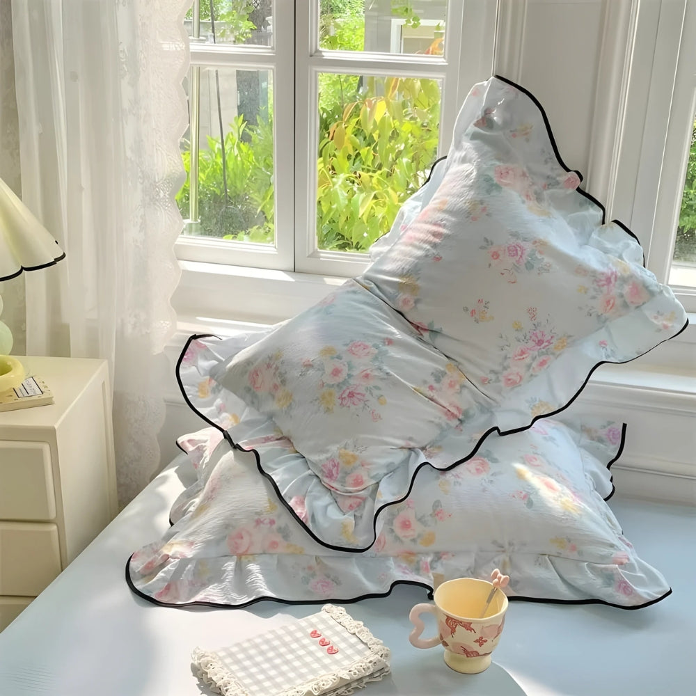 Skorter | Gauze Floral Ruffled Lace Pillowcases