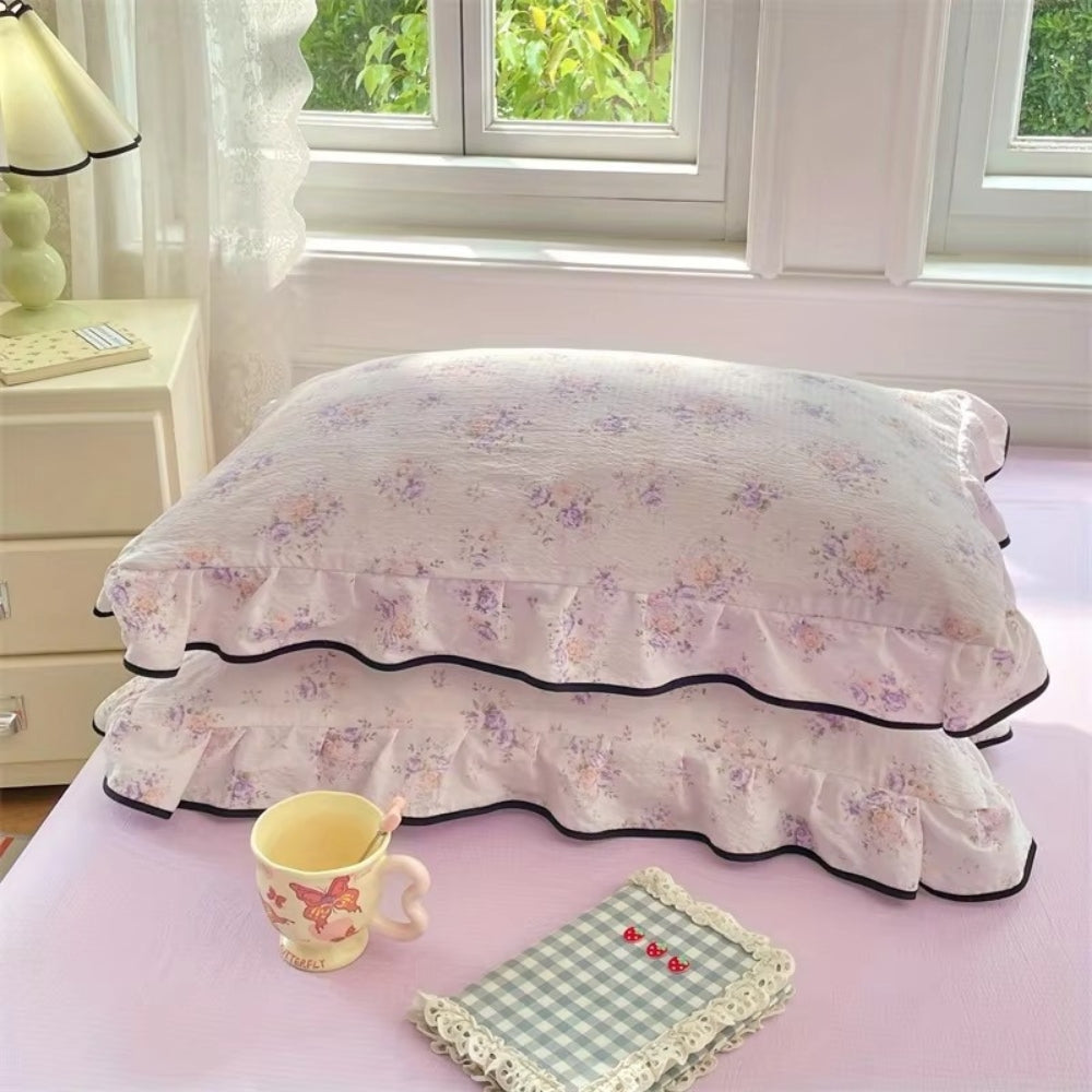 Skorter | Gauze Floral Ruffled Lace Pillowcases