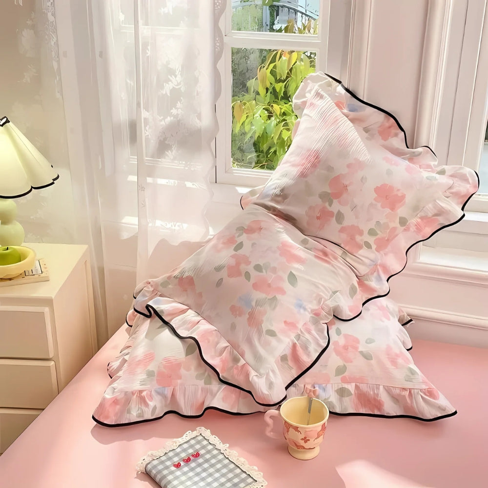 Skorter | Gauze Floral Ruffled Lace Pillowcases