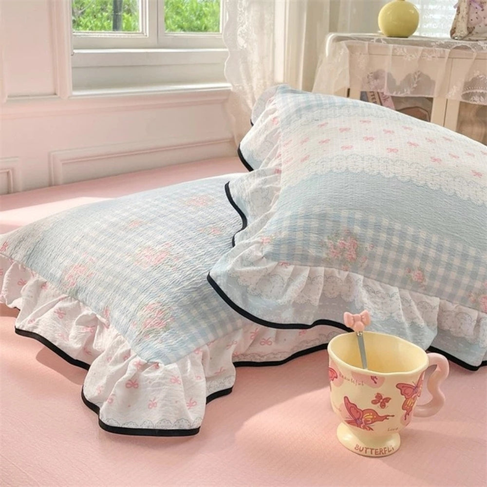 Skorter | Gauze Floral Ruffled Lace Pillowcases