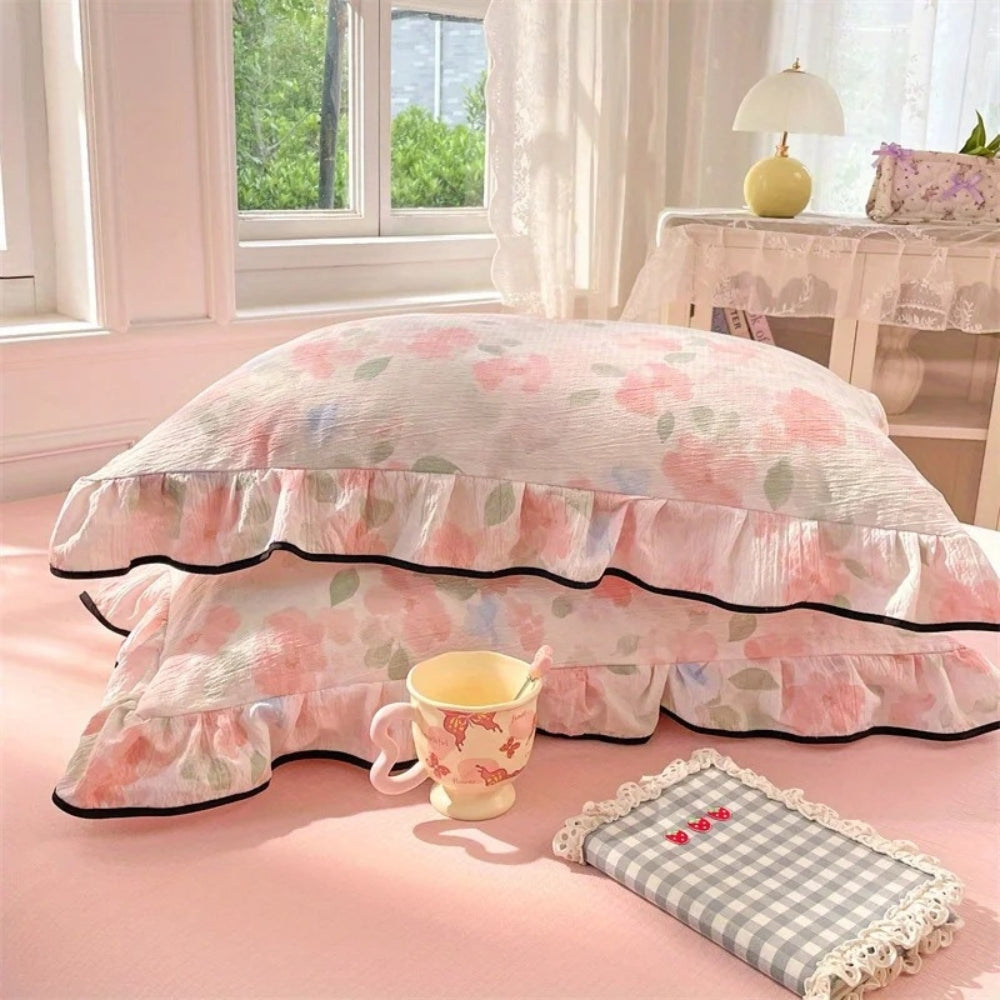 Skorter | Gauze Floral Ruffled Lace Pillowcases