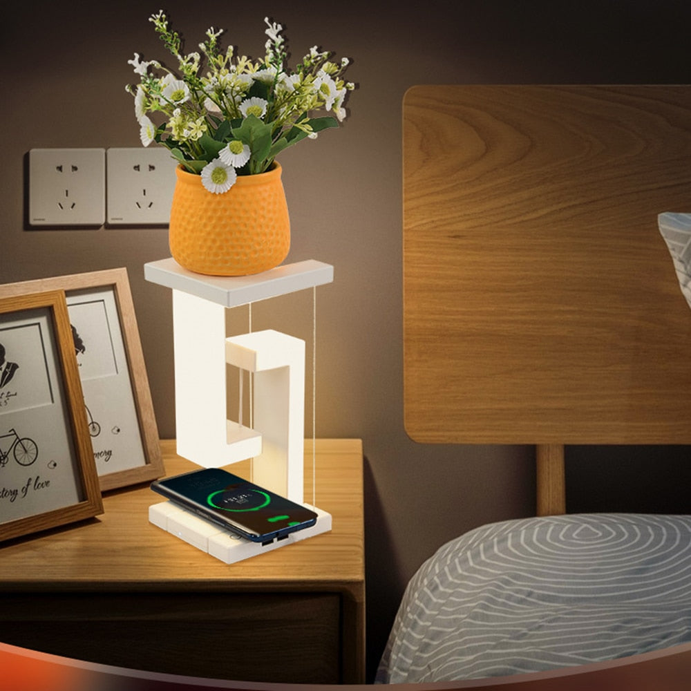 Skorter | Magnetic levitating LED table lamp with wireless charging – Modern Antigravity design, compact ABS plastic