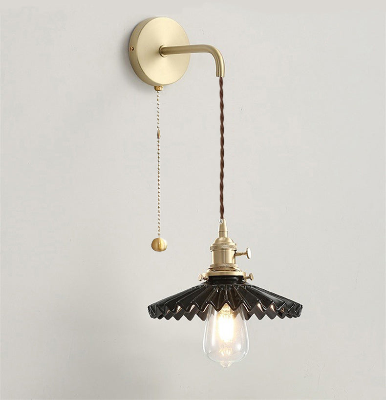 Skorter | Art Deco Pleated Tutu Black Glazed Ceramic Wall Lamp