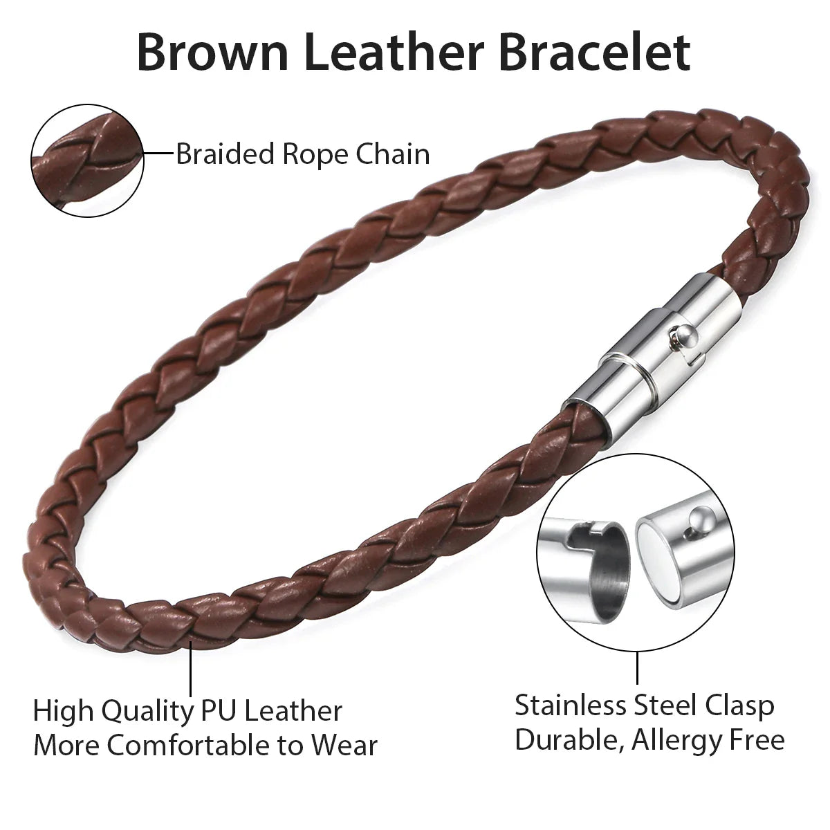 Skorter | Classic Men's Leather Braided Retro Bracelet With Stainless Steel Twist Lock