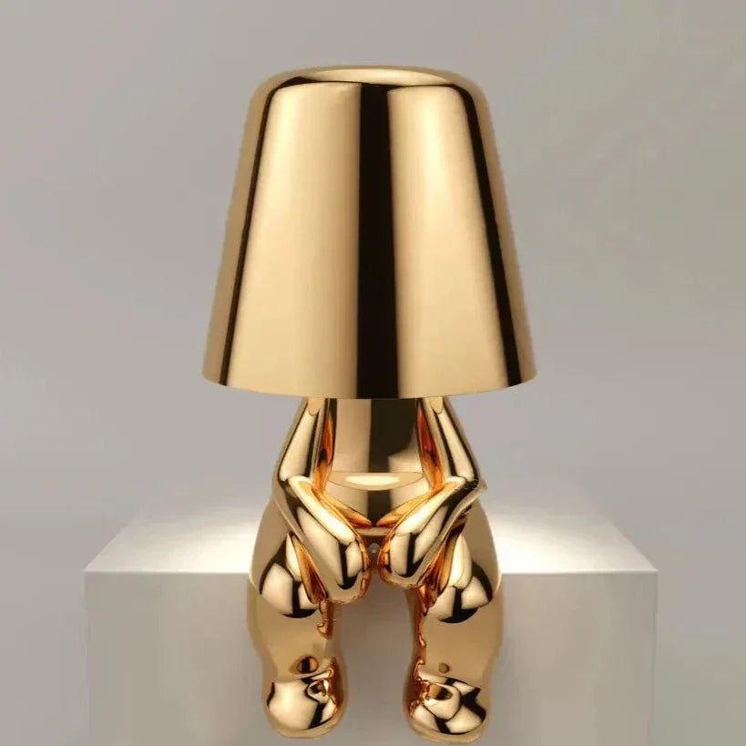 Skorter | Golden Man LED Thinking Table Lamp – Playful Nightstand Lamp for Bedroom & Decor