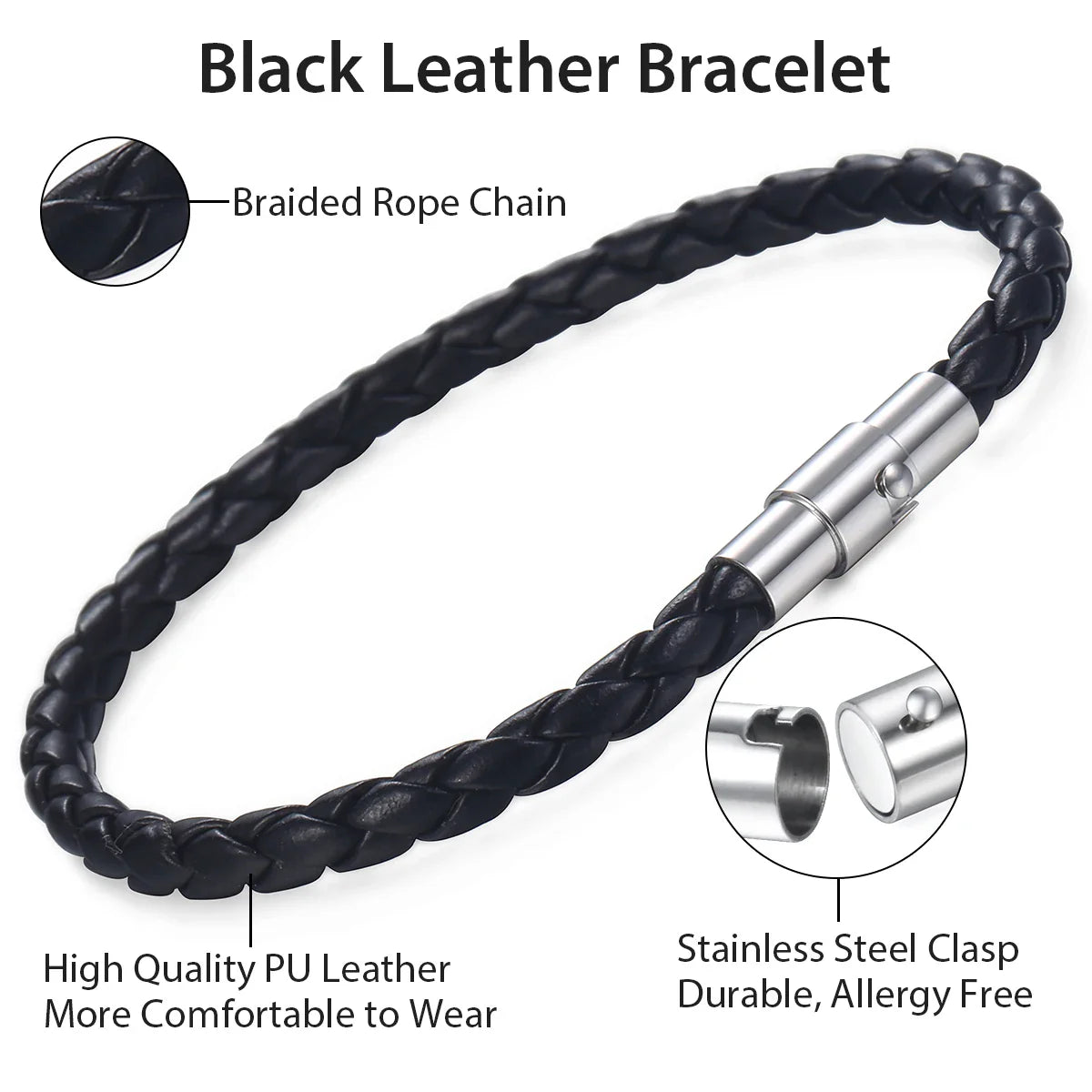 Skorter | Classic Men's Leather Braided Retro Bracelet With Stainless Steel Twist Lock