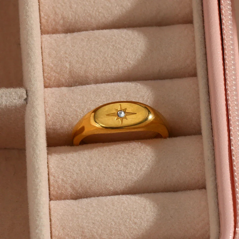 Skorter | 18K gold-plated women's stainless steel oval zircon star ring