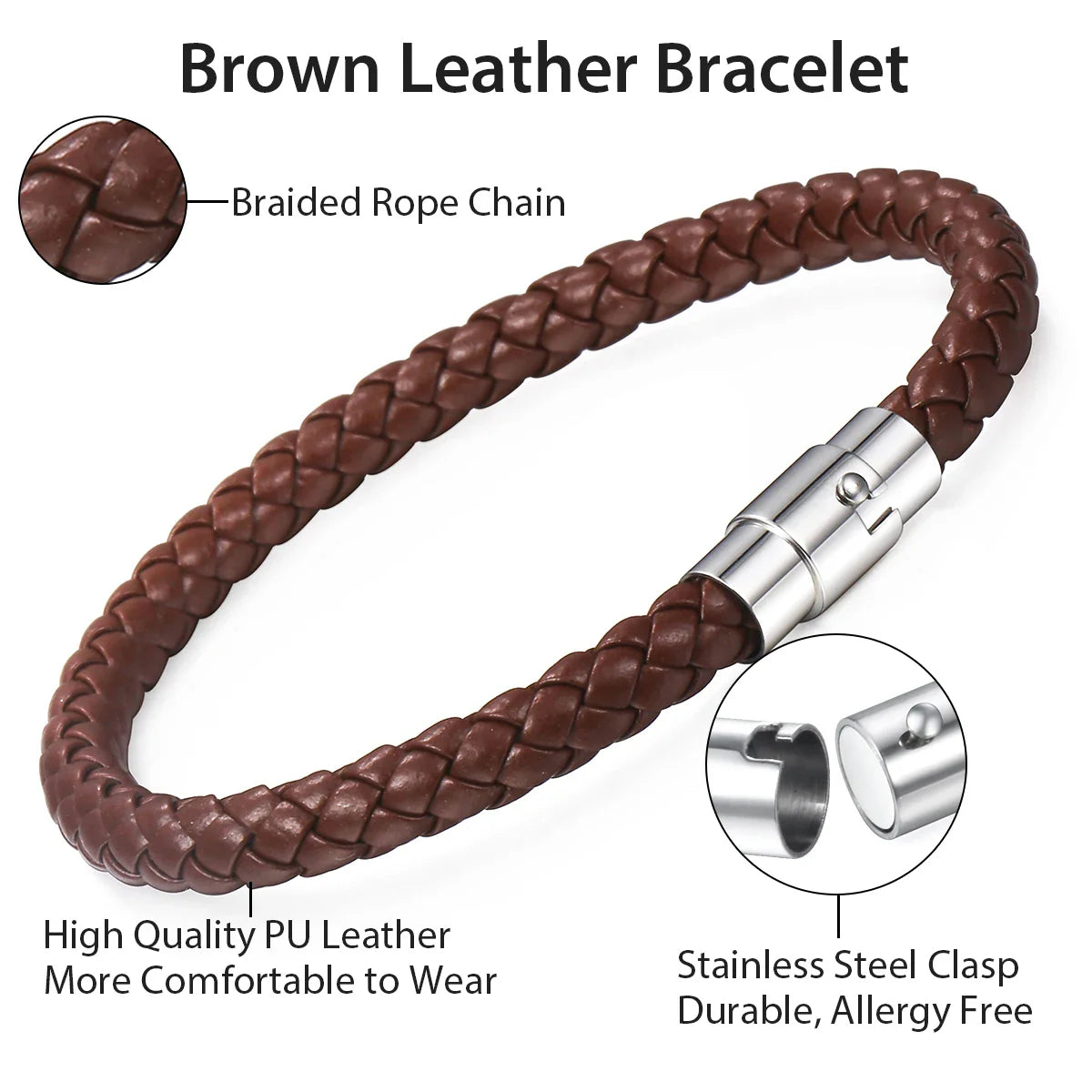 Skorter | Classic Men's Leather Braided Retro Bracelet With Stainless Steel Twist Lock