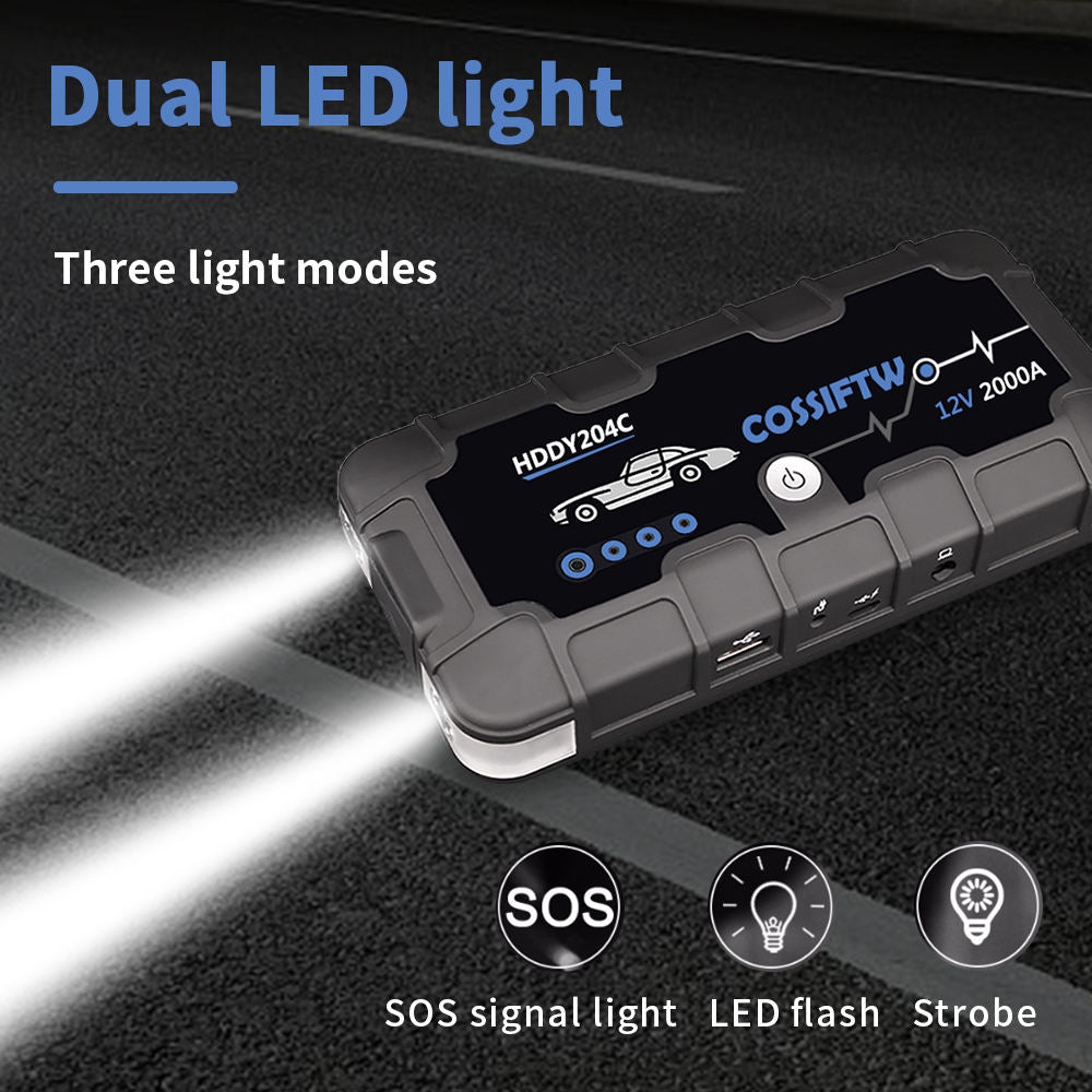 Skorter | 2000A UltraSafe 12V Car Jump Starter – Portable Battery Booster Pack with USB Charger & LED Flashlight – Up to 6.0L Petrol / 3.0L Diesel Engines