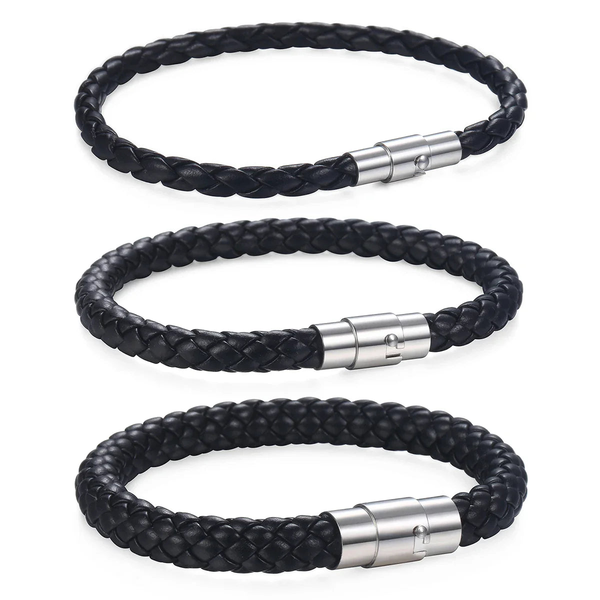 Skorter | Classic Men's Leather Braided Retro Bracelet With Stainless Steel Twist Lock