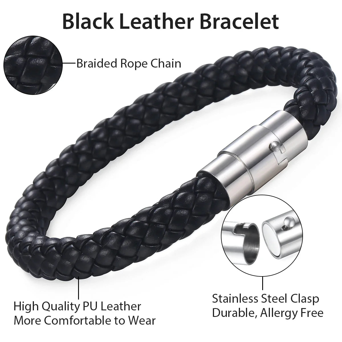 Skorter | Classic Men's Leather Braided Retro Bracelet With Stainless Steel Twist Lock