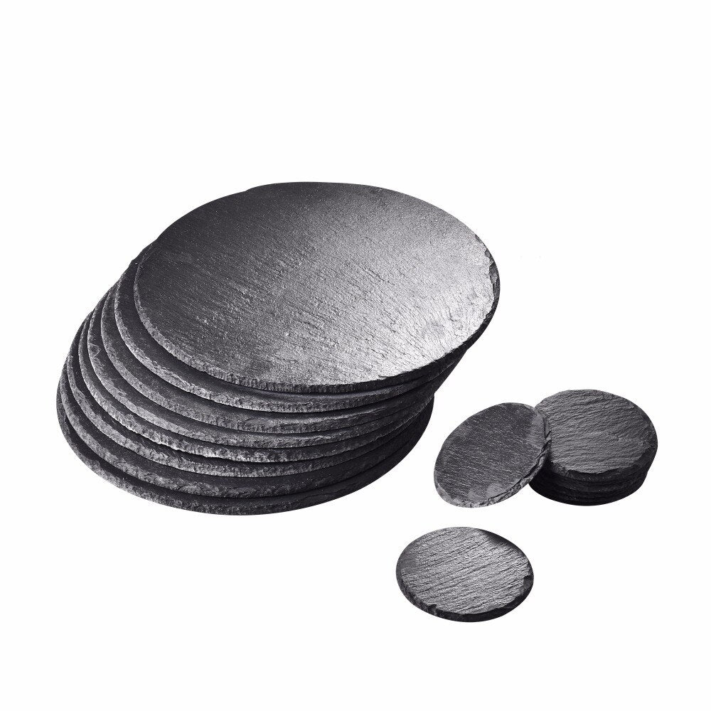 Skorter | 16 PCS Round Natural Slate Coasters and Placements