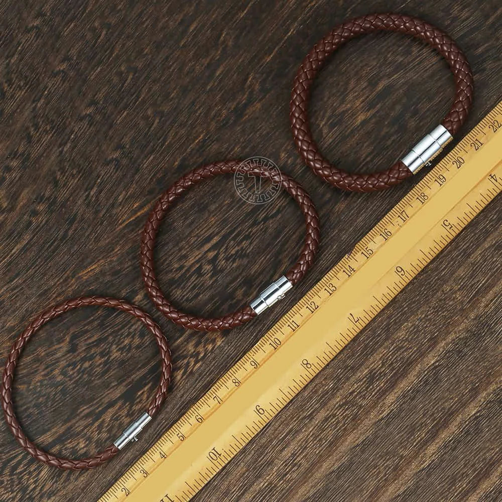 Skorter | Classic Men's Leather Braided Retro Bracelet With Stainless Steel Twist Lock
