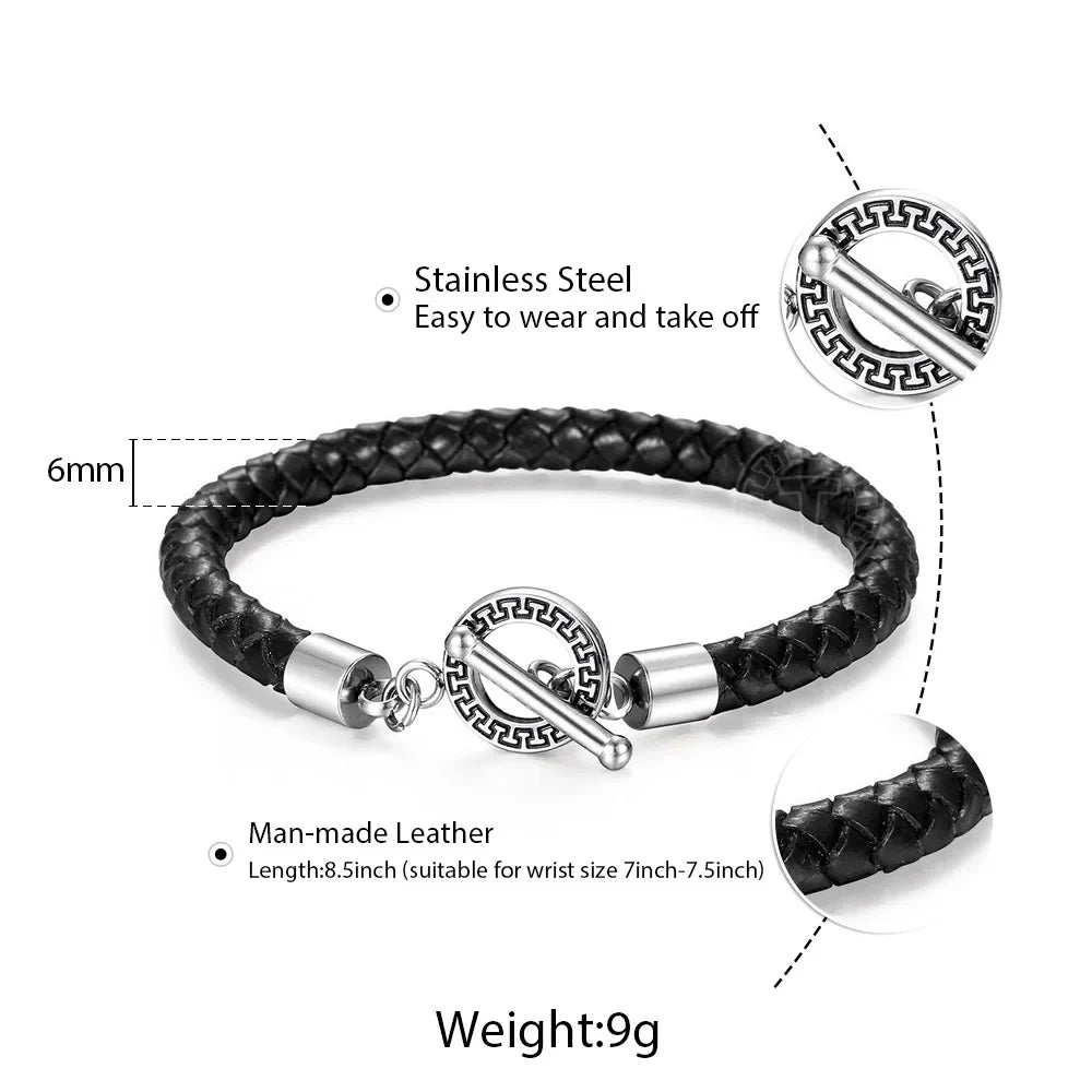 Skorter | Classic Men's Leather Braided Retro Bracelet With Stainless Steel Twist Lock