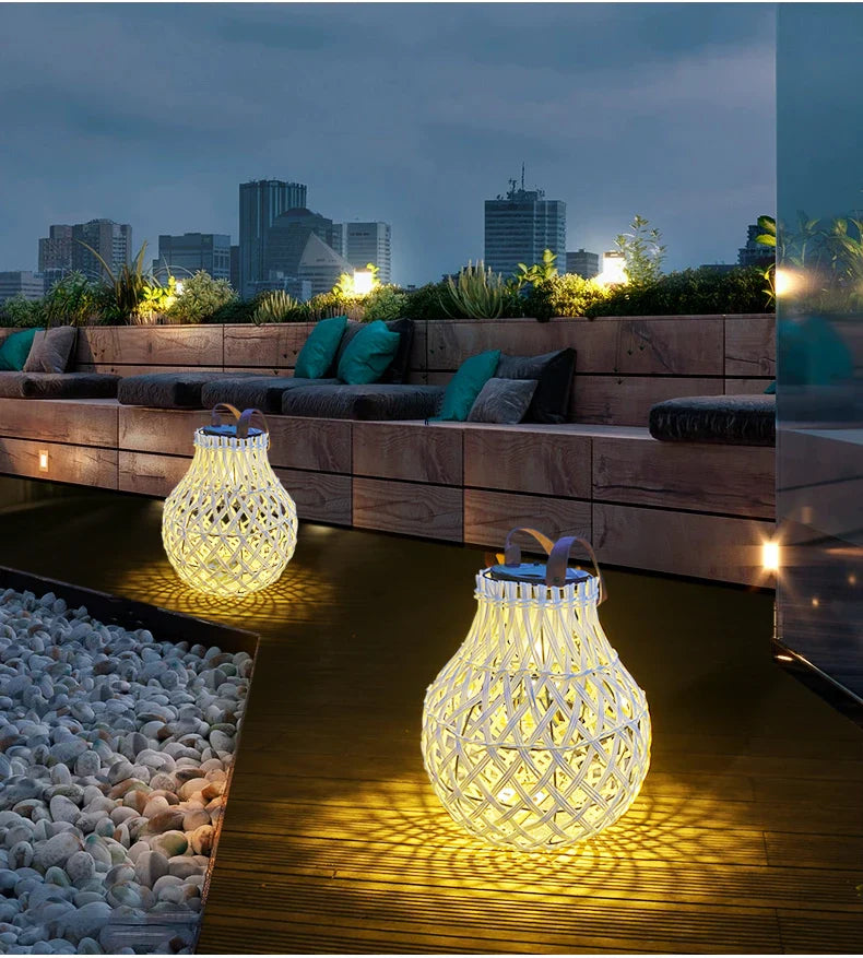 Skorter | Solar LED Rattan Lantern – Large Outdoor Lighting in Oval Design for Garden and Terrace