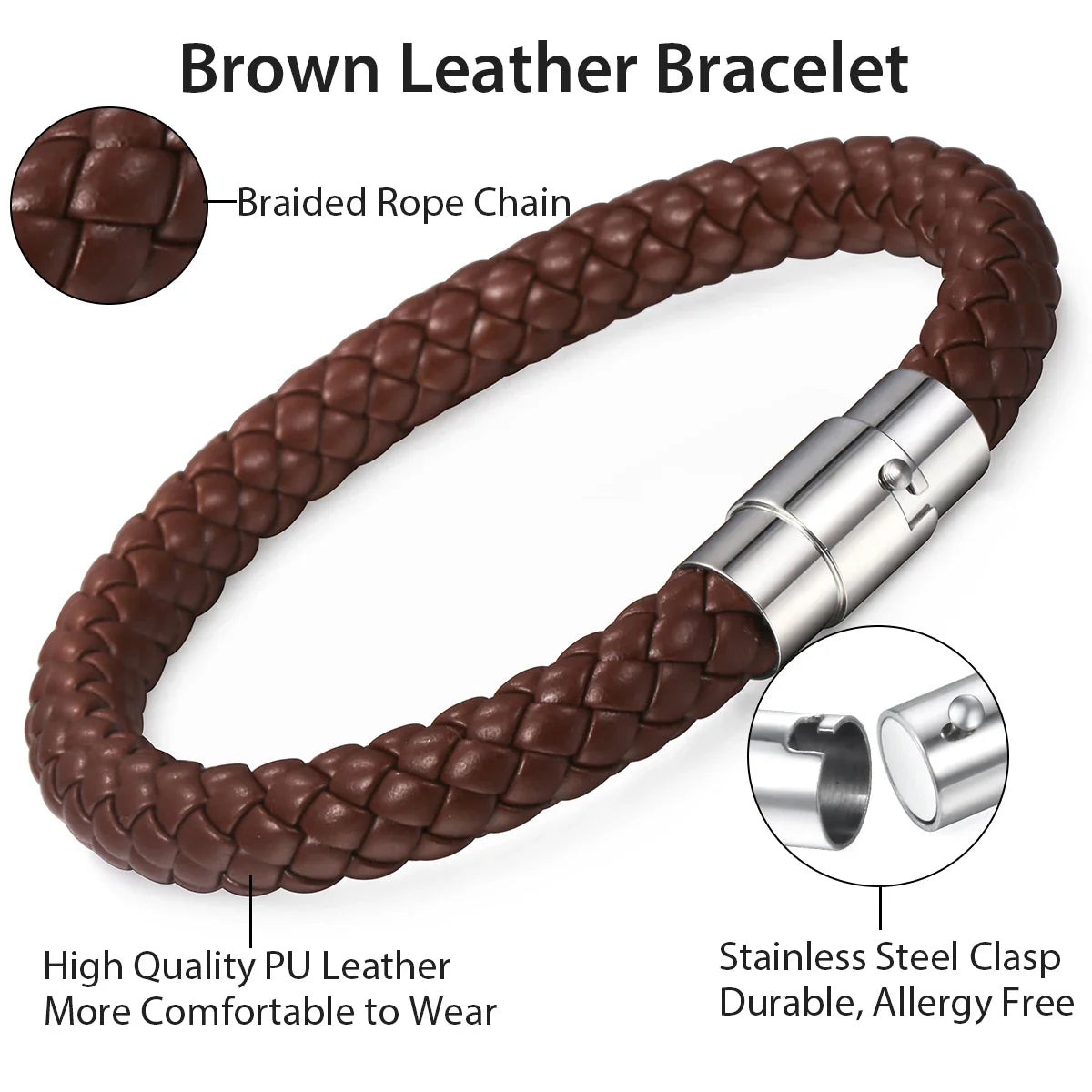 Skorter | Classic Men's Leather Braided Retro Bracelet With Stainless Steel Twist Lock