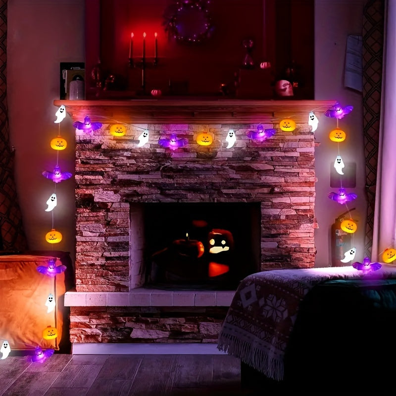 Skorter | Halloween Pumpkin String Lights with Ghosts and Bats – Battery Operated LED Décor