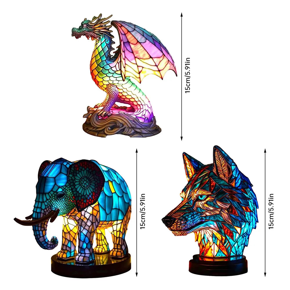 Skorter | TiffanyGlow - Colorful Animal Head Night Light – Handmade Tiffany Glass Lamp