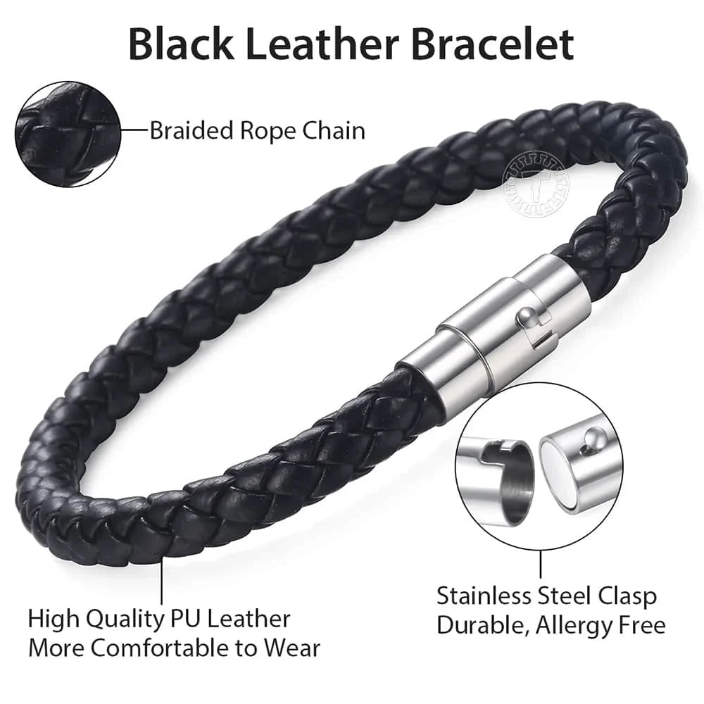 Skorter | Classic Men's Leather Braided Retro Bracelet With Stainless Steel Twist Lock