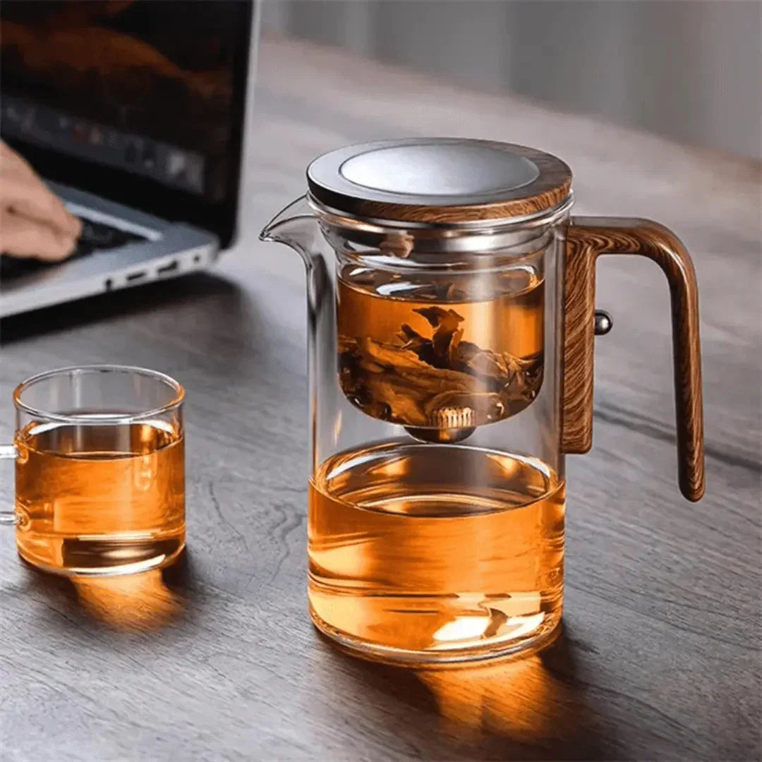 Skorter | Elegant Teapot Made of Glass with Wooden Handle – Transparent Teapot for Tea Enjoyment