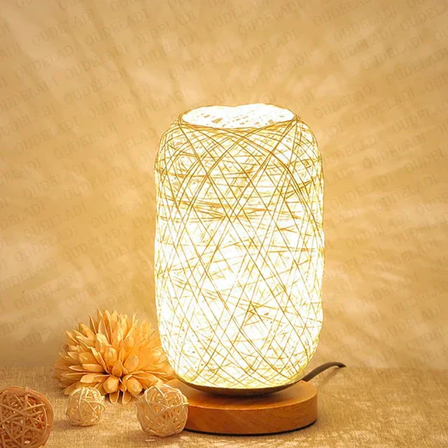 Skorter | RusticGlow - Wooden table lamp with rope design – Handcrafted LED decorative lamp