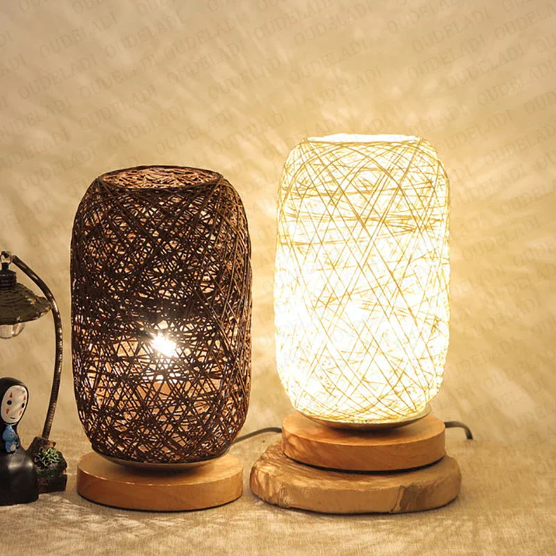 Skorter | RusticGlow - Wooden table lamp with rope design – Handcrafted LED decorative lamp