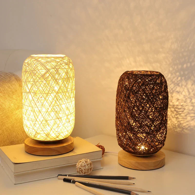 Skorter | RusticGlow - Wooden table lamp with rope design – Handcrafted LED decorative lamp