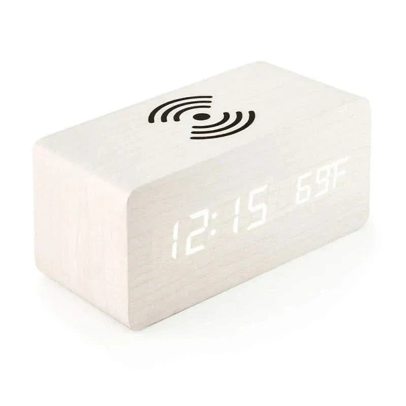 Skorter | Wooden Digital Alarm Clock with Wireless Charging