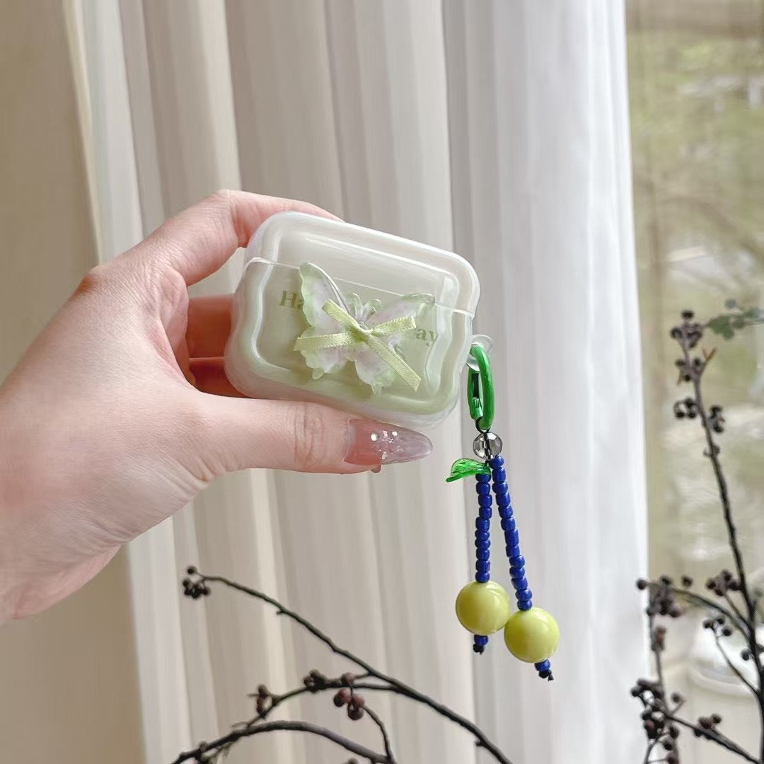 Skorter | Butterfly Charm AirPods Case – Sweet Pearl Cherry Keychain