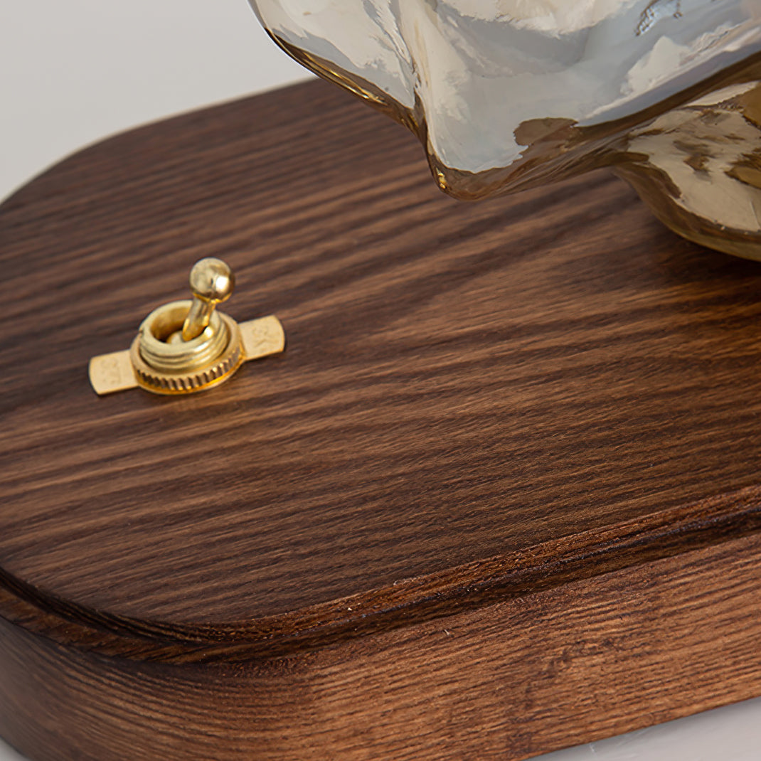 Skorter | RusticLume – Amber Glass and Wooden Table Lamp