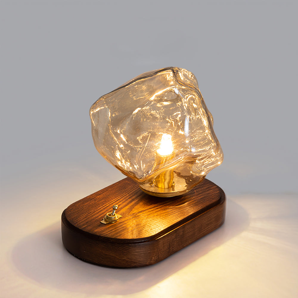 Skorter | RusticLume – Amber Glass and Wooden Table Lamp