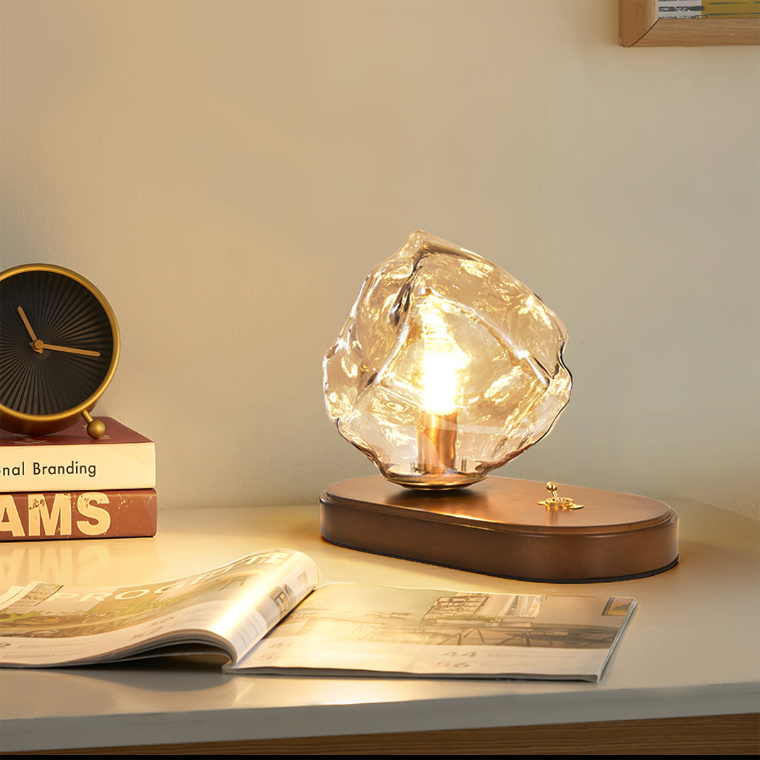 Skorter | RusticLume – Amber Glass and Wooden Table Lamp
