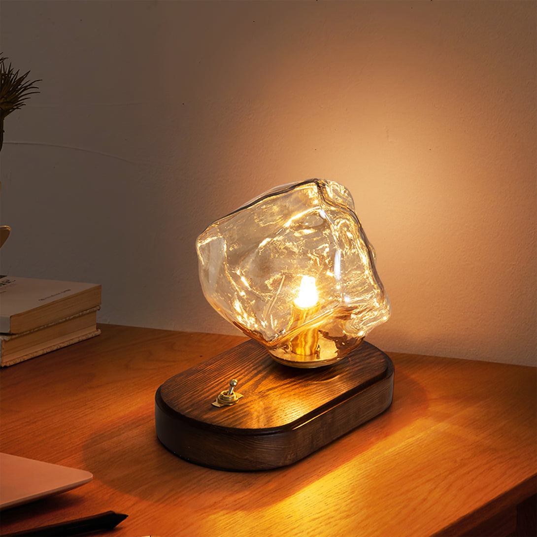 Skorter | RusticLume – Amber Glass and Wooden Table Lamp