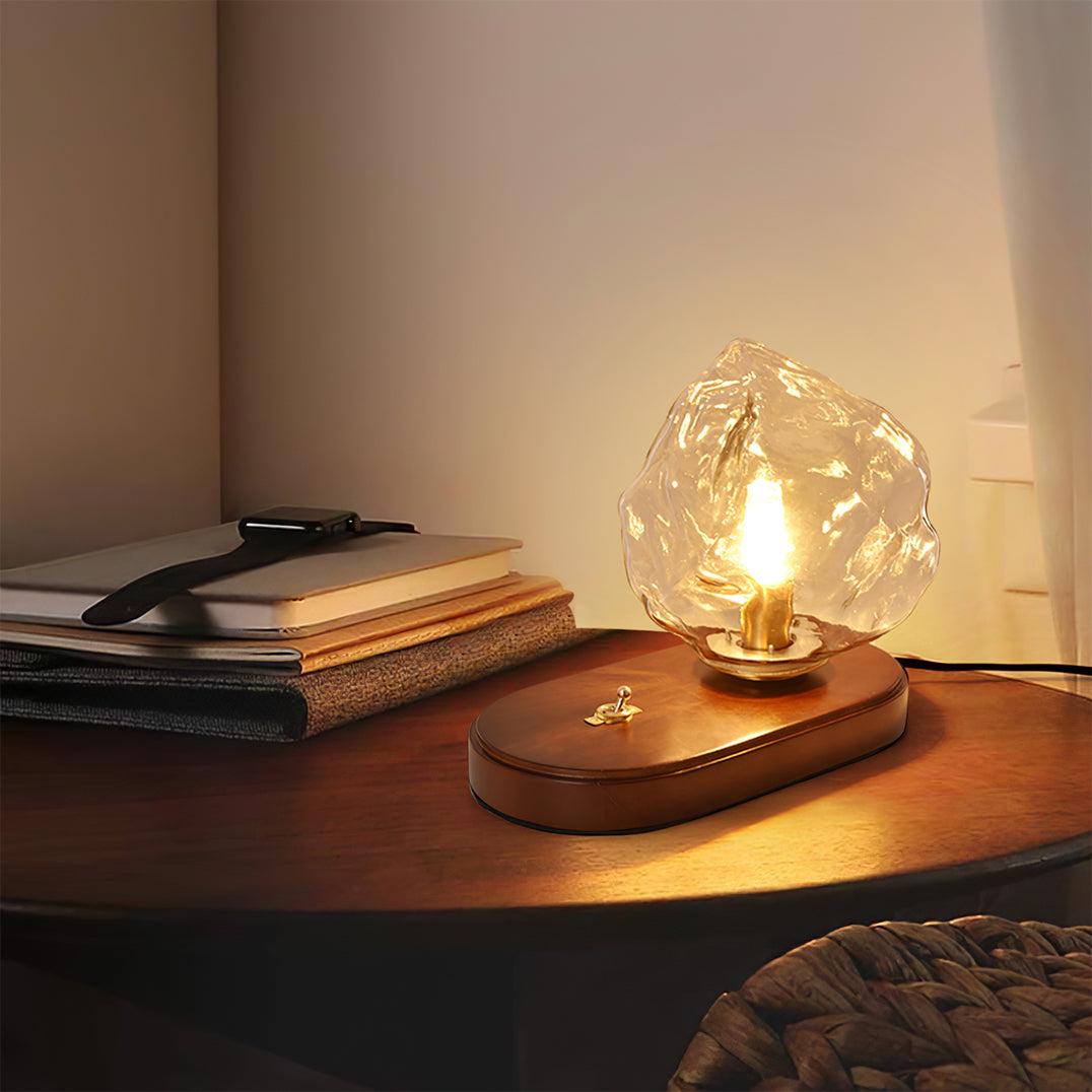 Skorter | RusticLume – Amber Glass and Wooden Table Lamp